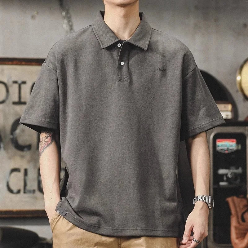 American Style Retro Polo Shirt Men's Summer Simple Men's Loose Large Size Men's Short-sleeved T-shirt Paul Shirt