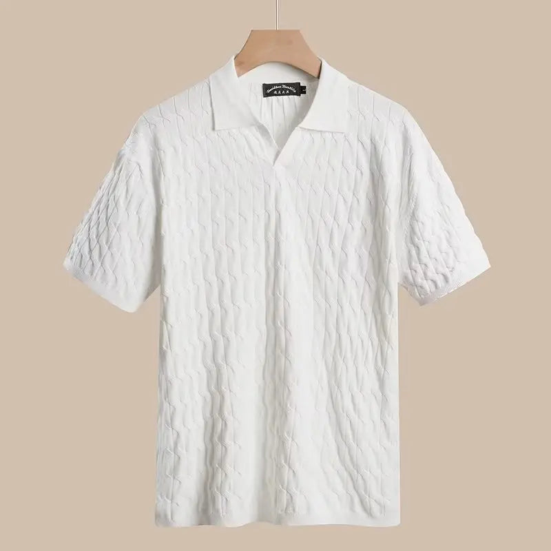 Summer Men's Knitted Short-sleeved Polo Shirt Korean Style Slim-fit Solid Color Ice Silk Casual Lasel Half-sleeved T-shirt