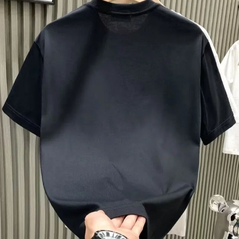 Cotton Rhinestone Collar Short Sleeve T-shirt Fashion Oversized Hip-Hop Heavy-Duty Cotton Men's T-shirt