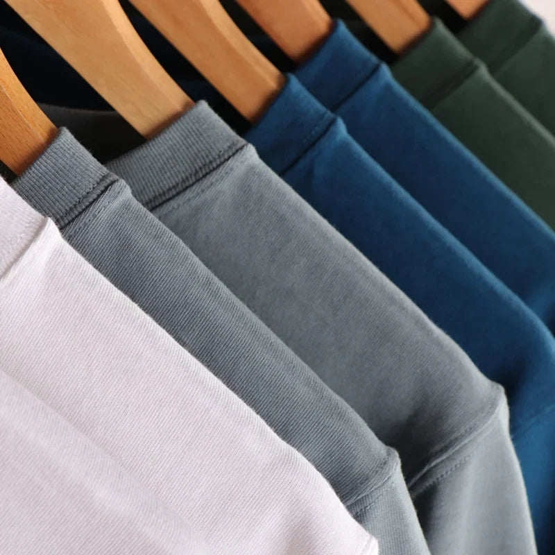 Summer Fashion Solid Color Cotton T-shirt Men's Trendy Crew Neck Short-Sleeve Top