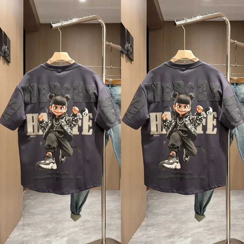 New Summer Printed Loose Casual Half-sleeved T-shirt Men's Fashionable All-match Trendy Short-sleeved Top