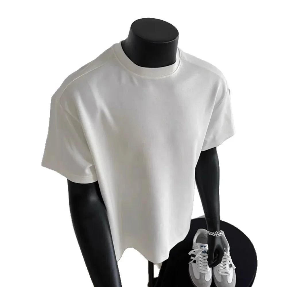 Luxury Men's Oversized Heavyweight T-Shirt Thick Mock Neck Boxy Drop Shoulder Loose T-Shirt