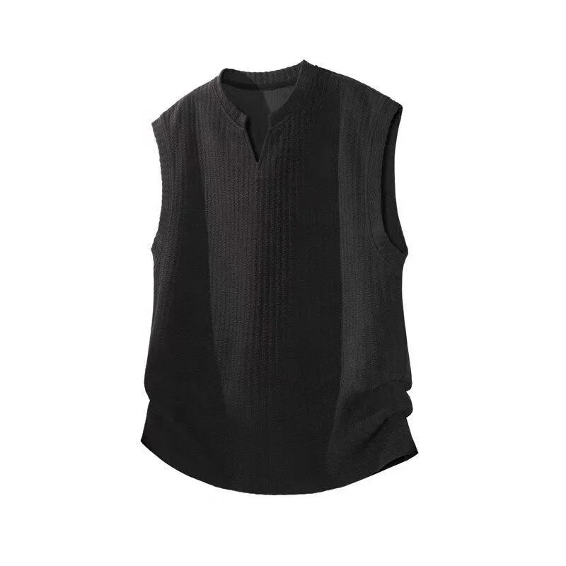 Textured V-neck Vest, Men's Summer New Quick-drying Sport Waistcoat, Wide-shoulder Sleeveless T-shirt