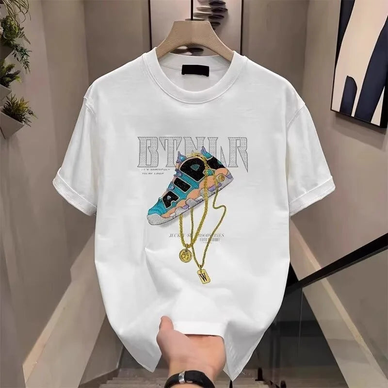Cotton Summer Streetwear New Men's Graphic T-shirt Trendy Casual Crew Neck Short Sleeve
