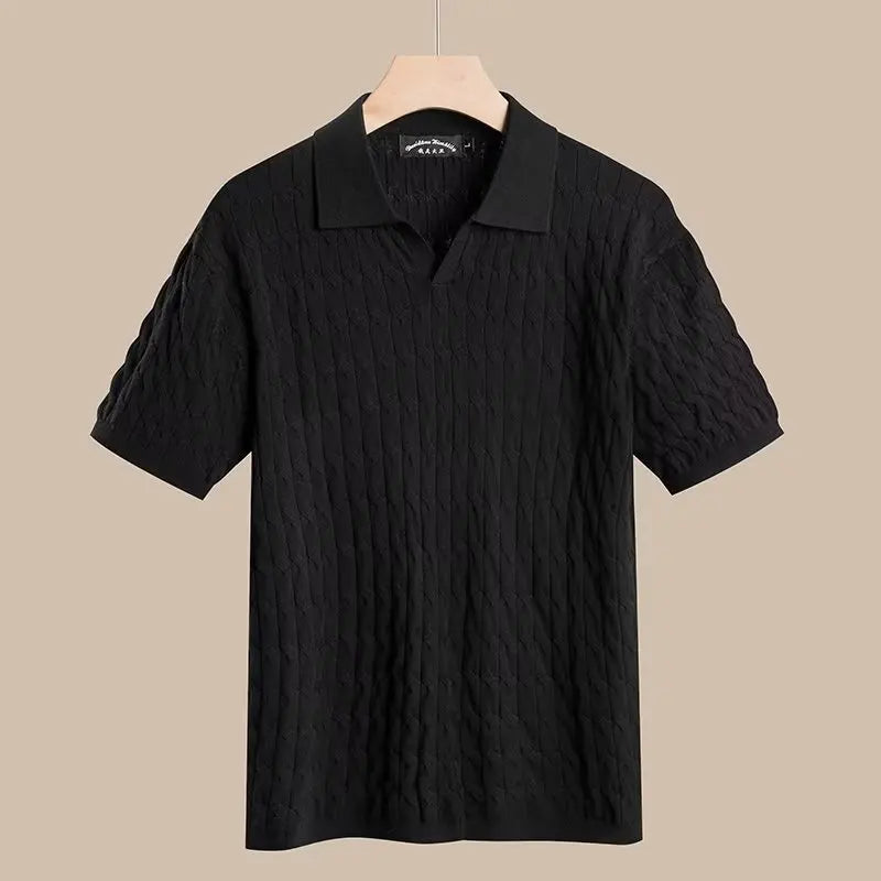 Summer Men's Knitted Short-sleeved Polo Shirt Korean Style Slim-fit Solid Color Ice Silk Casual Lasel Half-sleeved T-shirt