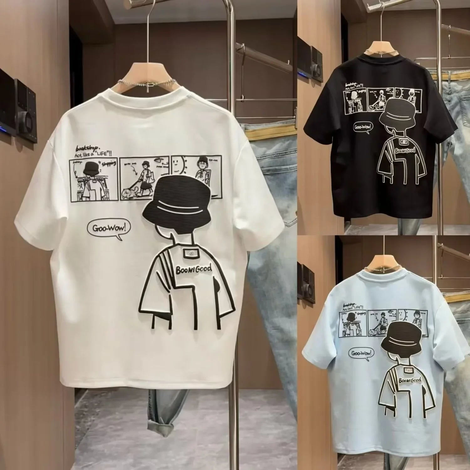 Cotton Fashion Brand Short-sleeved Men's Top for Summer Printed Trendy Men's T-shirt All-match Round Neck T-shirt for Men