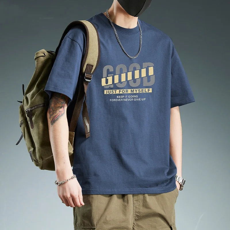 Cotton Men's Short-sleeved T-shirt Summer American Style Loose Trendy Men's Top