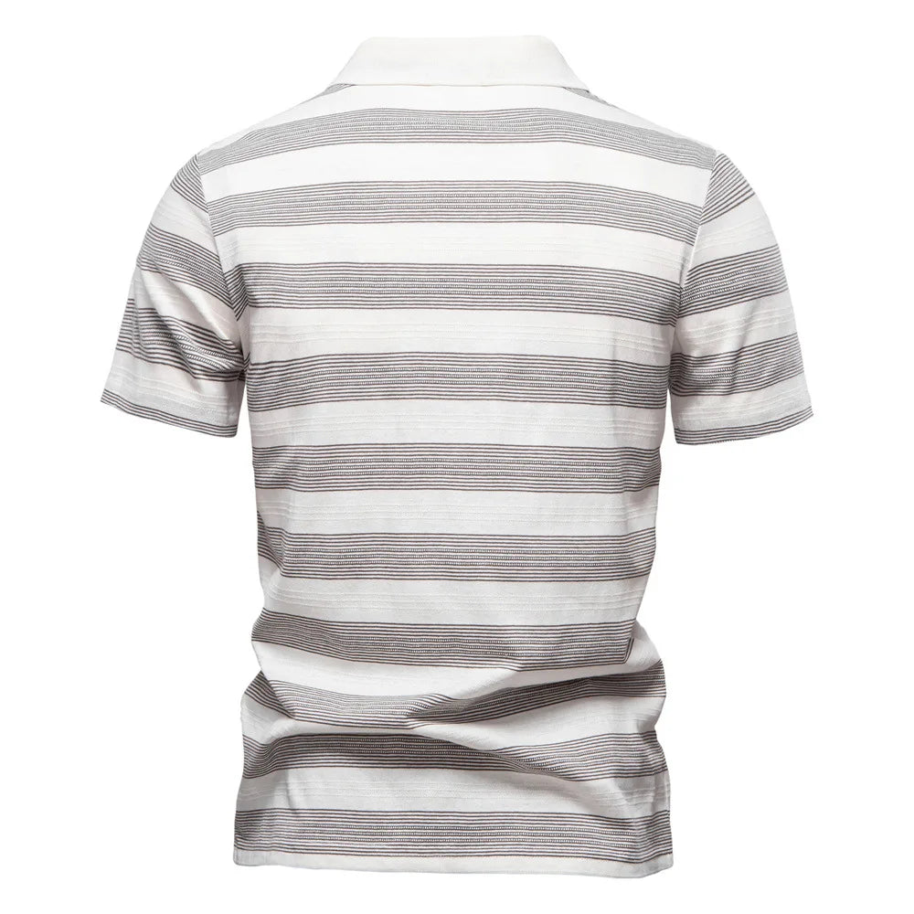Spring and Summer New Striped Lapel Men's POLO Shirt Fashion Casual Short Sleeve Cotton Polo Men