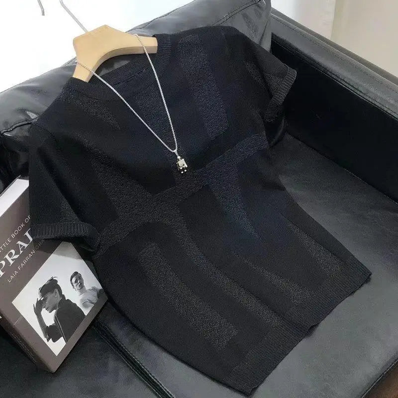 Men's New Summer Trendy Brand Slim-Fit Base Layer Short-Sleeve Knitted T-Shirt