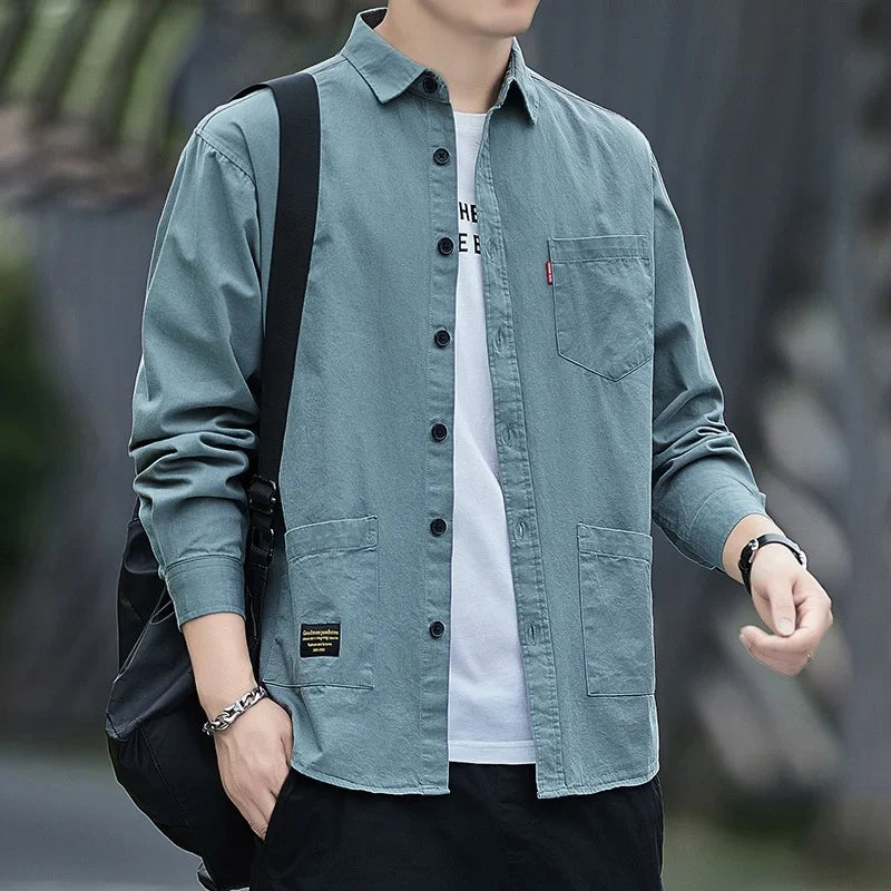 Pockets Button Handsome Turn-down Collar Men's Shirts Spring Summer Thin Fashion Casual Comfortable Loose Men's Clothing