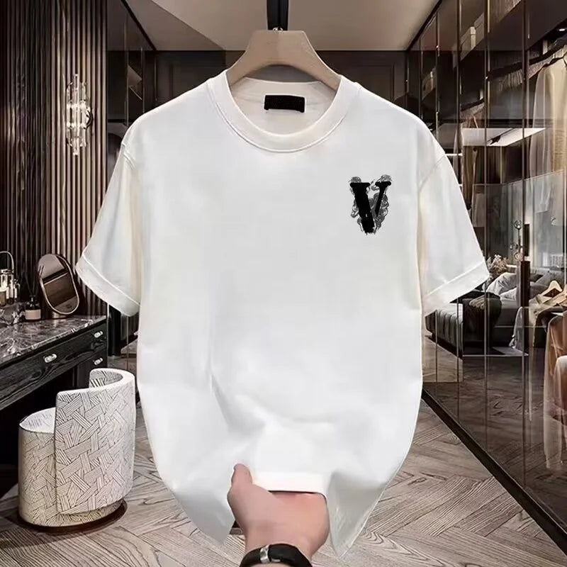 Cotton Summer New Men's American Streetwear Premium Graphic Crew Neck T-shirt Trendy Casual Short Sleeve