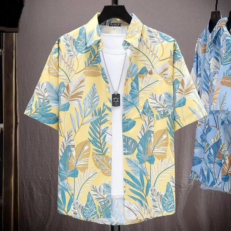 New Arrival Floral Shirt Men's Short-Sleeved Summer Puffy Handsome Hawaiian Thin Retro Beach Shirt T-Shirt