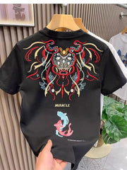 Summer New National Fashion Ethnic Style Embroidered Short-sleeved T-shirt Men's Casual Round Neck All-match Base T-shirt