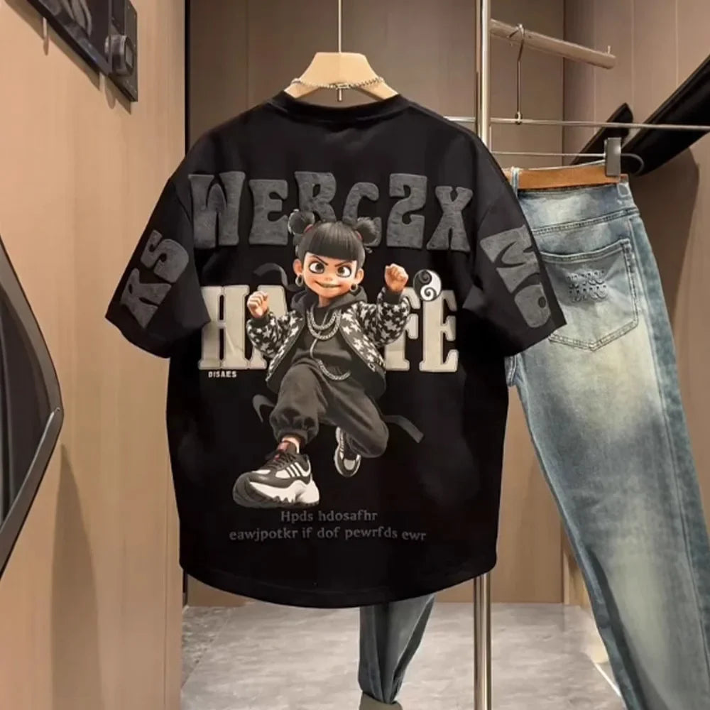 New Summer Printed Loose Casual Half-sleeved T-shirt Men's Fashionable All-match Trendy Short-sleeved Top