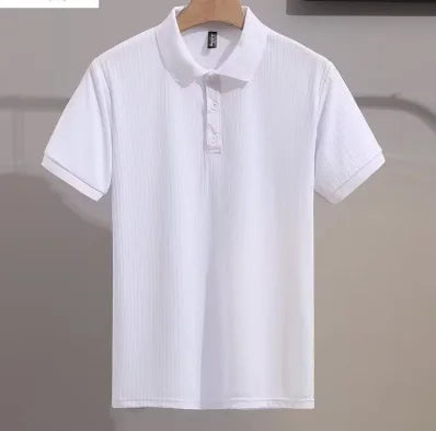 High Quality Men's Short Sleeve Polo Shirts Quick Dry Stripe Prints with Button Decoration Quality Polyester Fabric for Men
