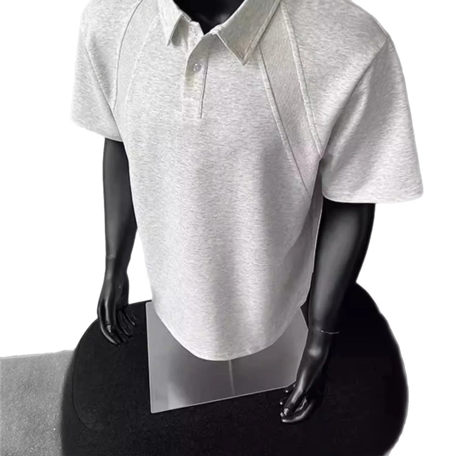 Men's Summer Short-Sleeved for Polo Shirt American Style Heavy-Weight Raglan Top Fashionable Lel Solid Pattern T-Shirt