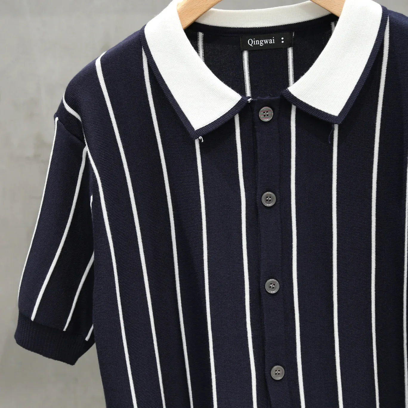Summer New Arrival Men's Striped Cardigan Polo Shirt Relaxed Fit Lapel Short Sleeve Knitted Top