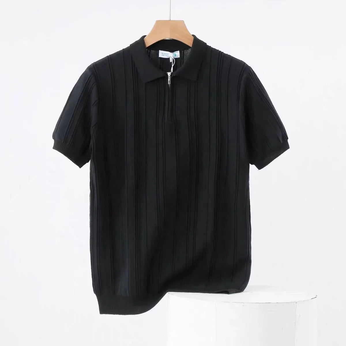 Vertical Knitted Short-sleeved Half-zip Polo Shirt for Men, High-end Summer Korean Version Slim and Simple Breathable Polo Shirt