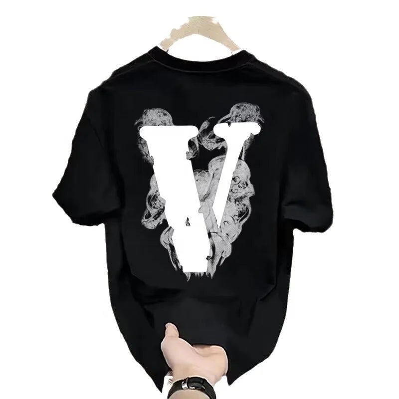 Cotton Summer New Men's American Streetwear Premium Graphic Crew Neck T-shirt Trendy Casual Short Sleeve