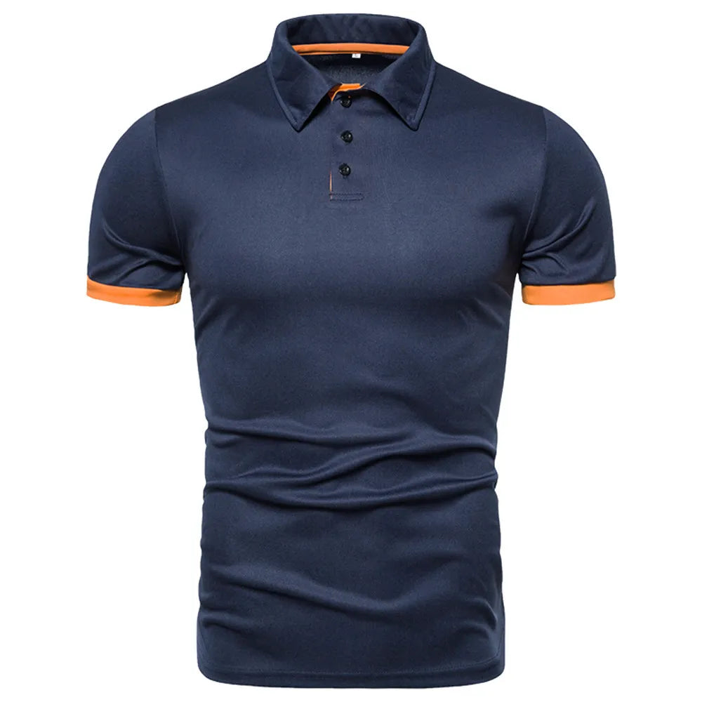 Spring Summer New Men's Solid Short Sleeve Polo Shirt Stylish Business Casual Lapel Top
