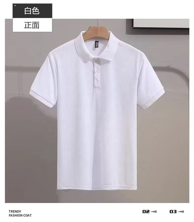 High Quality Men's Short Sleeve Polo Shirts Quick Dry Stripe Prints with Button Decoration Quality Polyester Fabric for Men