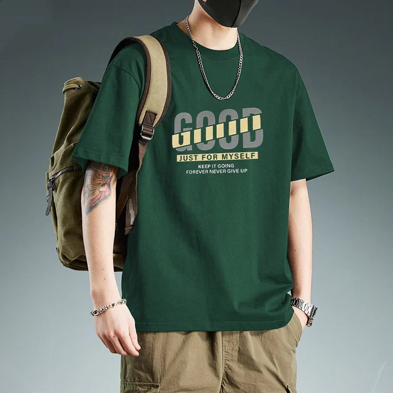 Cotton Men's Short-sleeved T-shirt Summer American Style Loose Trendy Men's Top