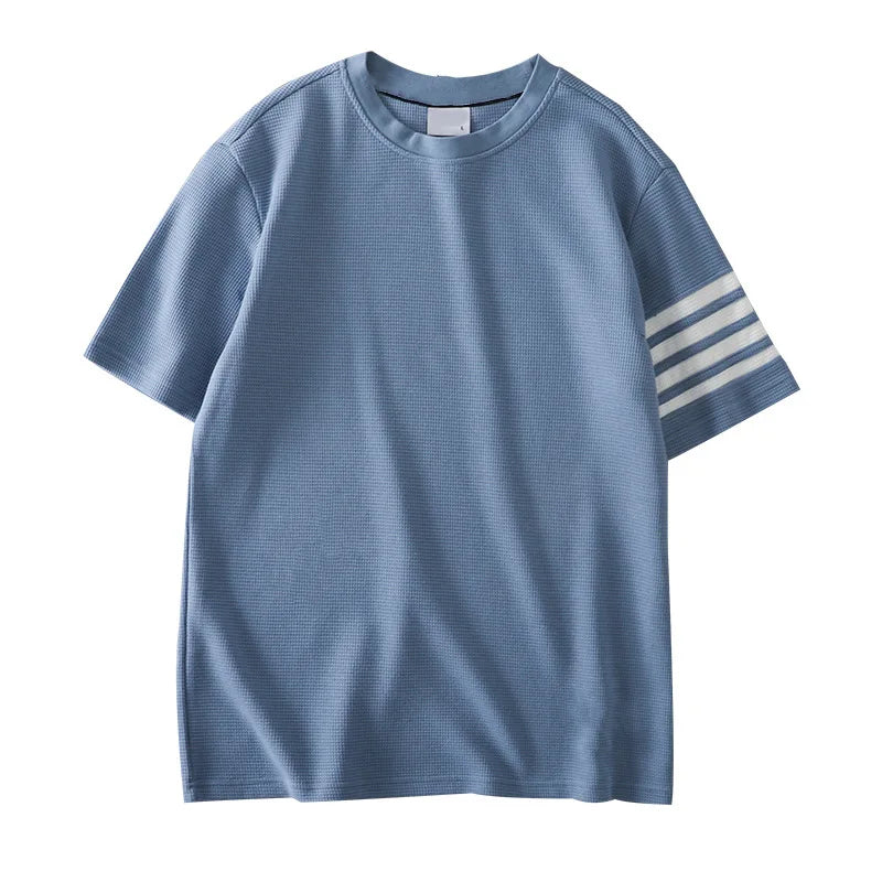 Waffles Short Sleeve T-shirt Men's Loose Top Men's Solid Color Men's Shirt Comfortable Classic Short Sleeve T-shirt