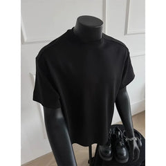 Luxury Men's Oversized Heavyweight T-Shirt Thick Mock Neck Boxy Drop Shoulder Loose T-Shirt