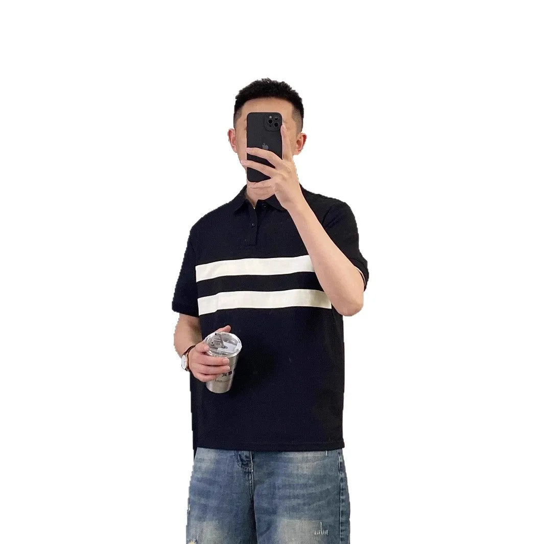 Men's New Trendy Color-Block Polo Shirt - Premium Slim-Fit Collared Short-Sleeve Top for Summer