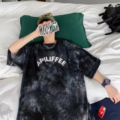 American Tie-Dye Short-Sleeved T-Shirt Men's Summer Ins New Loose Half-Sleeved T-Shirt for Teenagers
