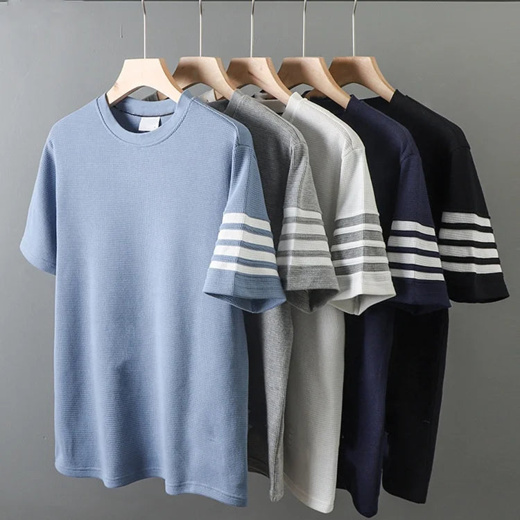 Waffles Short Sleeve T-shirt Men's Loose Top Men's Solid Color Men's Shirt Comfortable Classic Short Sleeve T-shirt