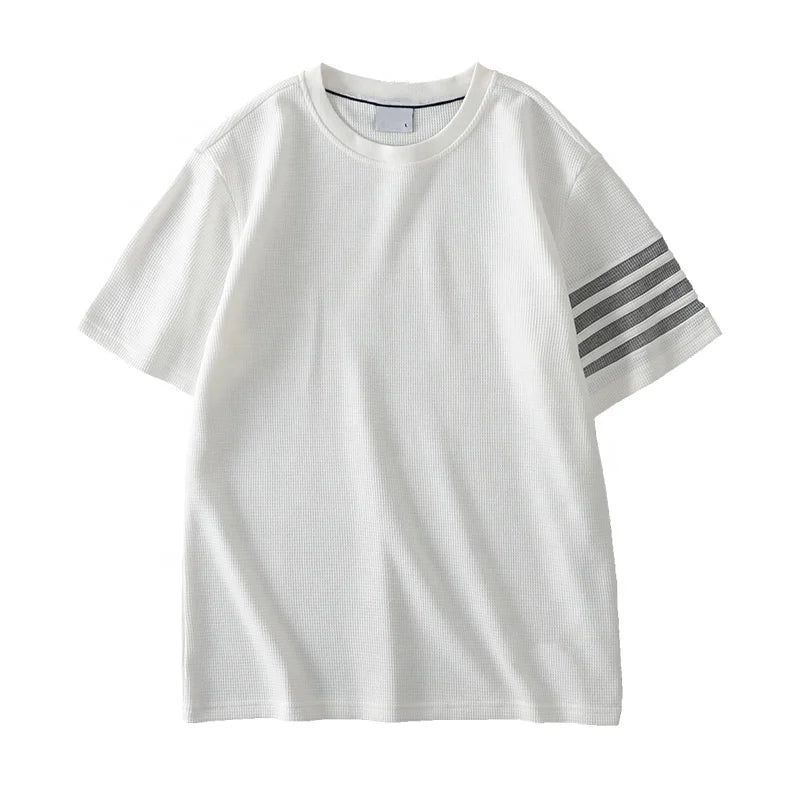 Waffles Short Sleeve T-shirt Men's Loose Top Men's Solid Color Men's Shirt Comfortable Classic Short Sleeve T-shirt
