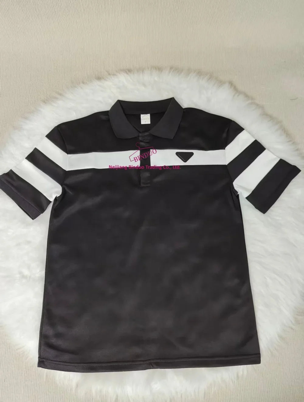 Black & White Striped Collar Polo Shirt - Luxury Men's Short Sleeve Trendy Brand Fashion Versatile Top