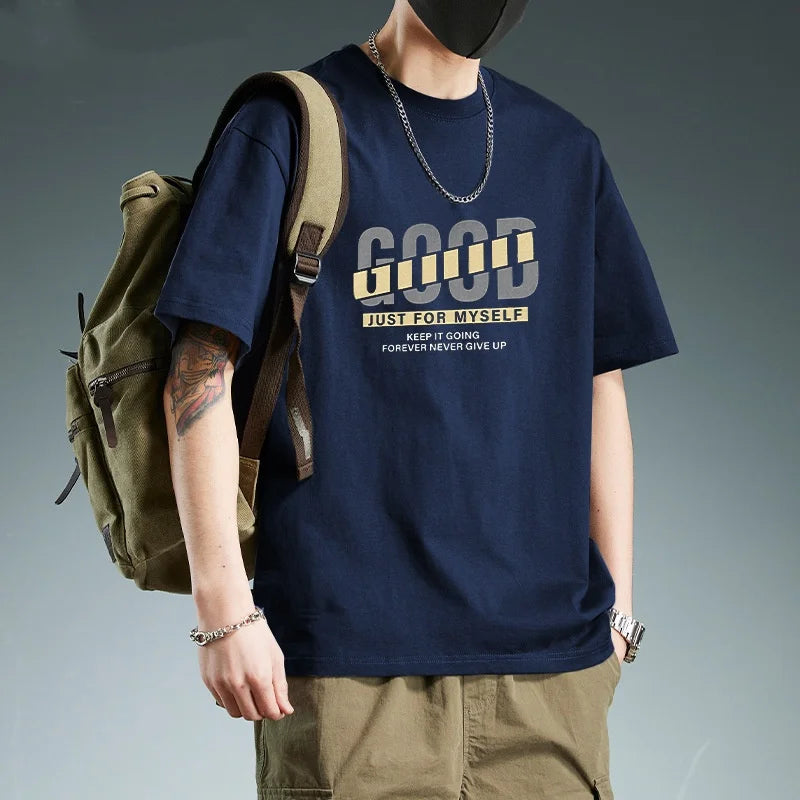 Cotton Men's Short-sleeved T-shirt Summer American Style Loose Trendy Men's Top