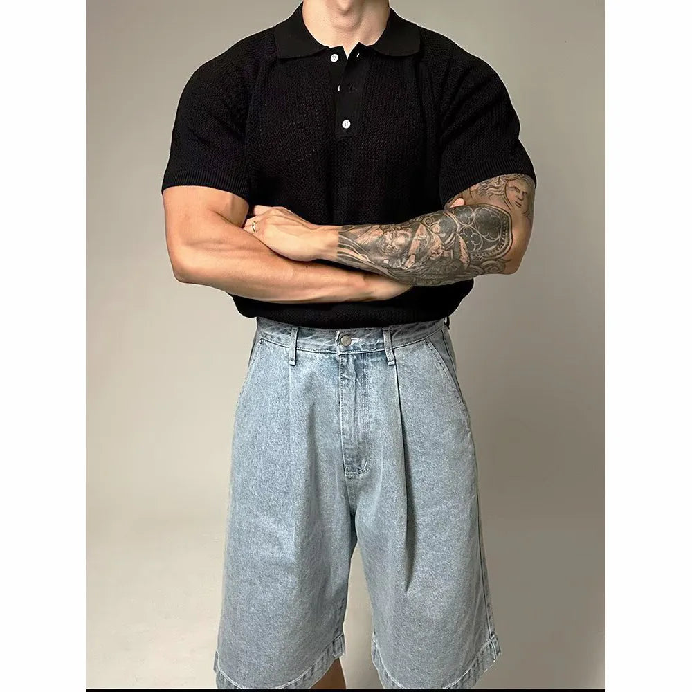 Summer new short-sleeved sweater men's honeycomb hollow POLO shirt shirt collar business T-shirt