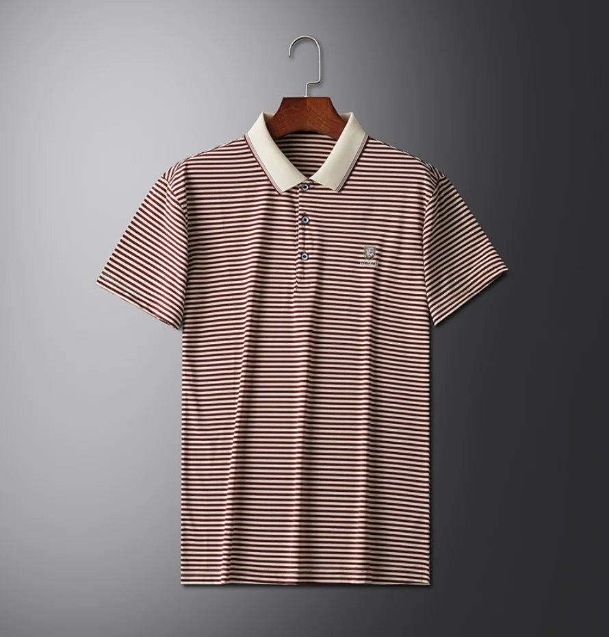 Men's Summer Trendy Short-Sleeve Polo Shirt Casual Lightweight Striped & Printed for Young Adults