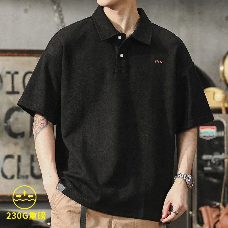 American Style Retro Polo Shirt Men's Summer Simple Men's Loose Large Size Men's Short-sleeved T-shirt Paul Shirt