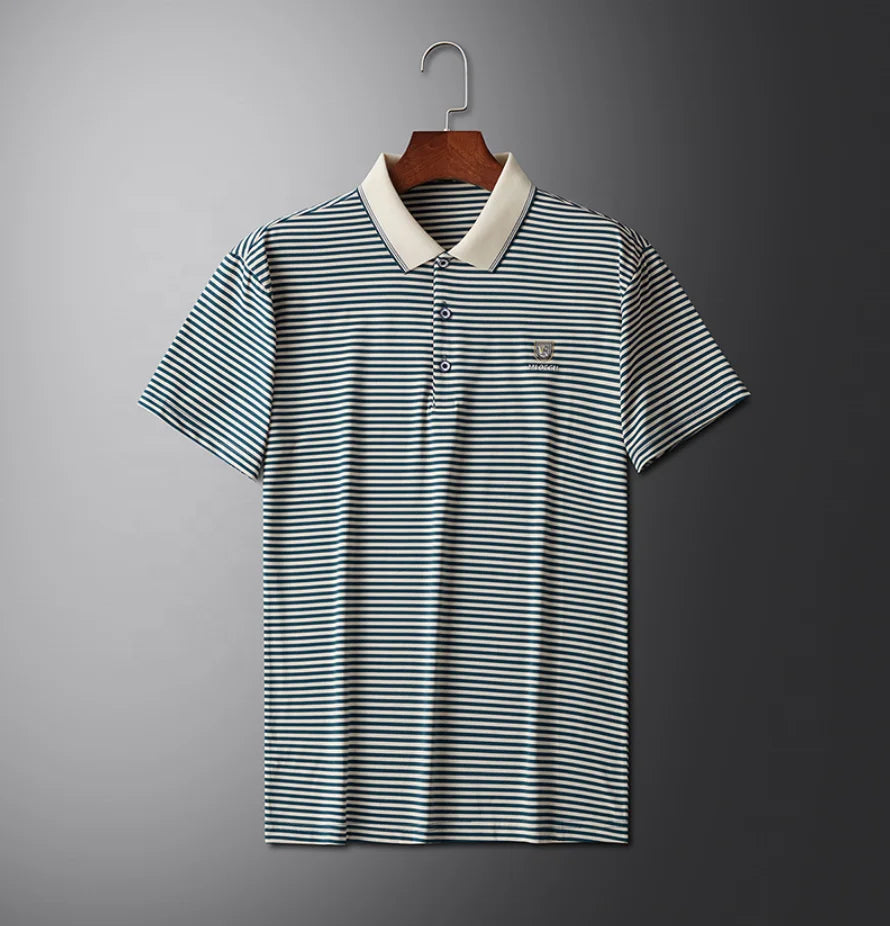 Men's Summer Trendy Short-Sleeve Polo Shirt Casual Lightweight Striped & Printed for Young Adults