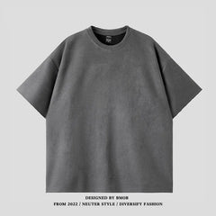 Suede Heavy Short Sleeve Men's Summer New Arrival American Style Retro Large Size Men's T-Shirt Suede Loose T-Shirt