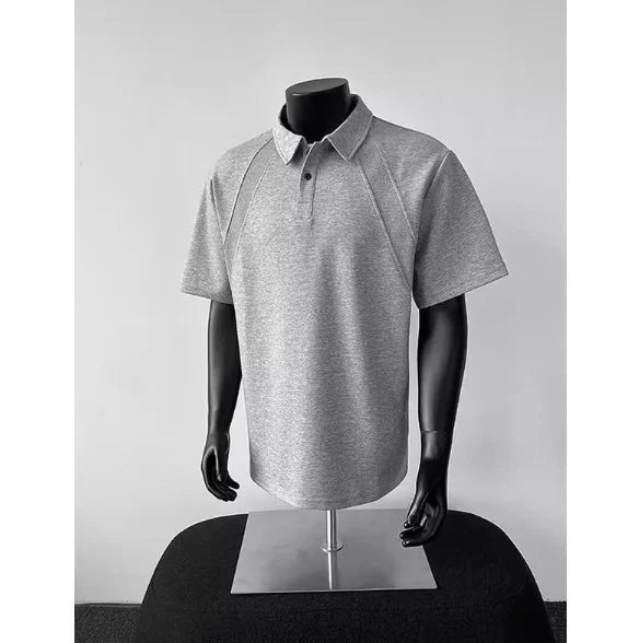 Men's Summer Short-Sleeved for Polo Shirt American Style Heavy-Weight Raglan Top Fashionable Lel Solid Pattern T-Shirt