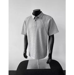 Men's Summer Short-Sleeved for Polo Shirt American Style Heavy-Weight Raglan Top Fashionable Lel Solid Pattern T-Shirt