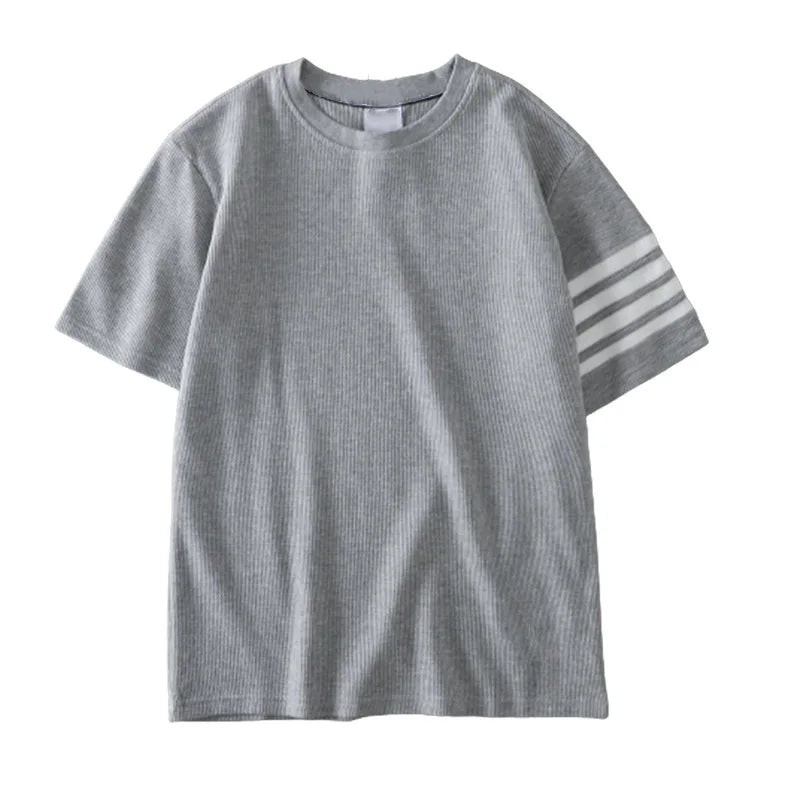 Waffles Short Sleeve T-shirt Men's Loose Top Men's Solid Color Men's Shirt Comfortable Classic Short Sleeve T-shirt
