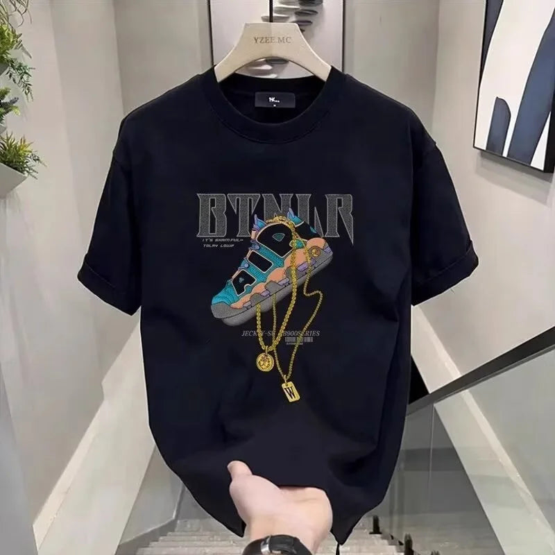 Cotton Summer Streetwear New Men's Graphic T-shirt Trendy Casual Crew Neck Short Sleeve