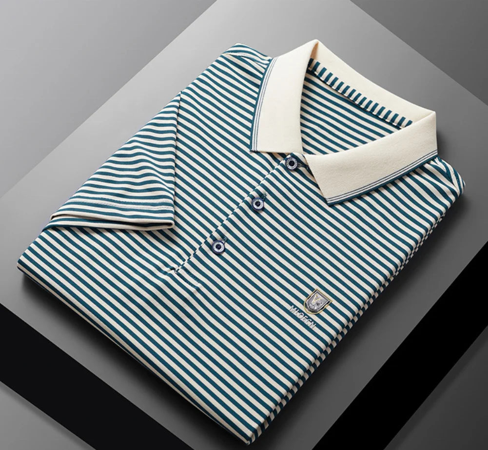 Men's Summer Trendy Short-Sleeve Polo Shirt Casual Lightweight Striped & Printed for Young Adults