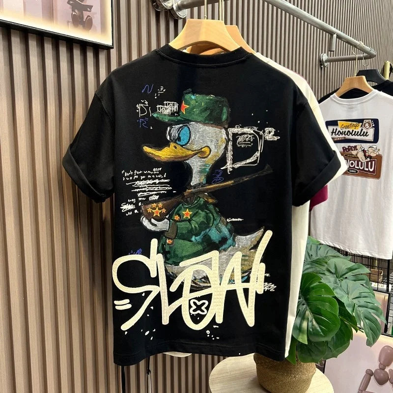 American Graffiti Printing Short-sleeved T-shirt Men's Summer Men's Casual Loose Half-sleeved Top
