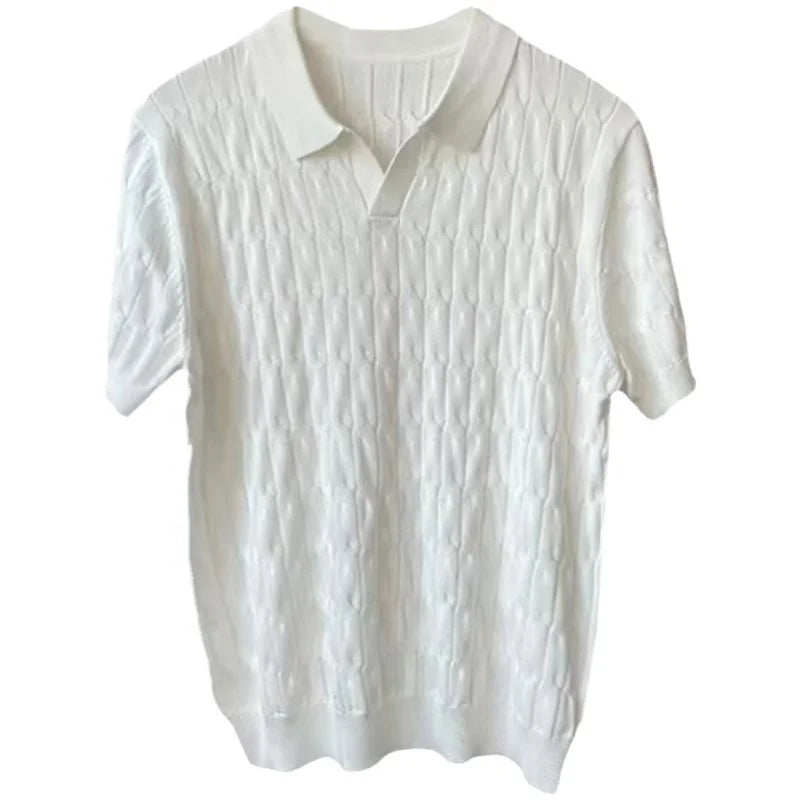 Summer Men's Knitted Short-sleeved Polo Shirt Korean Style Slim-fit Solid Color Ice Silk Casual Lasel Half-sleeved T-shirt