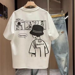 Cotton Fashion Brand Short-sleeved Men's Top for Summer Printed Trendy Men's T-shirt All-match Round Neck T-shirt for Men