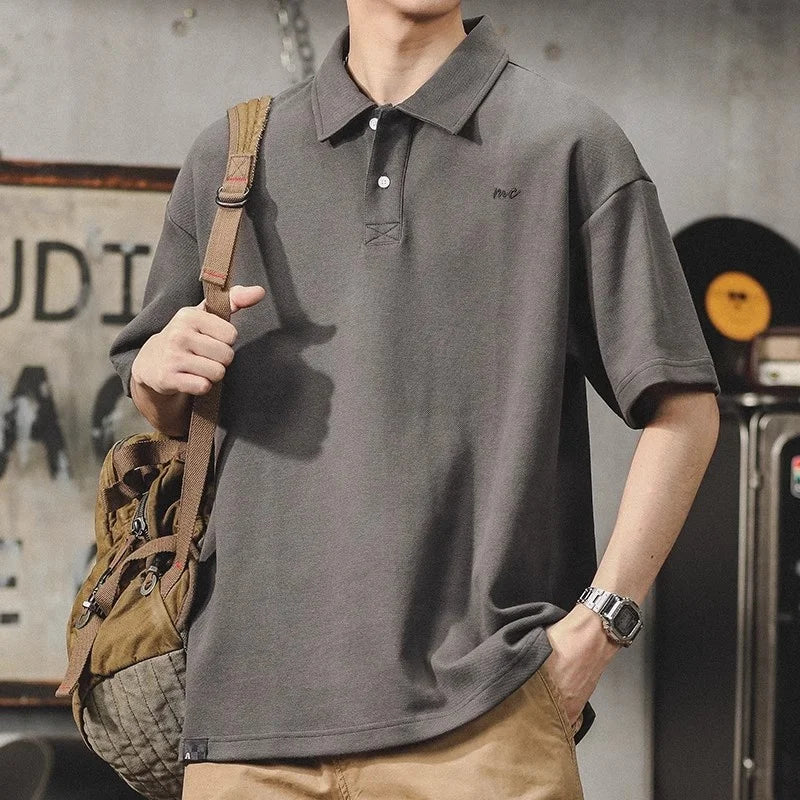 American Style Retro Polo Shirt Men's Summer Simple Men's Loose Large Size Men's Short-sleeved T-shirt Paul Shirt
