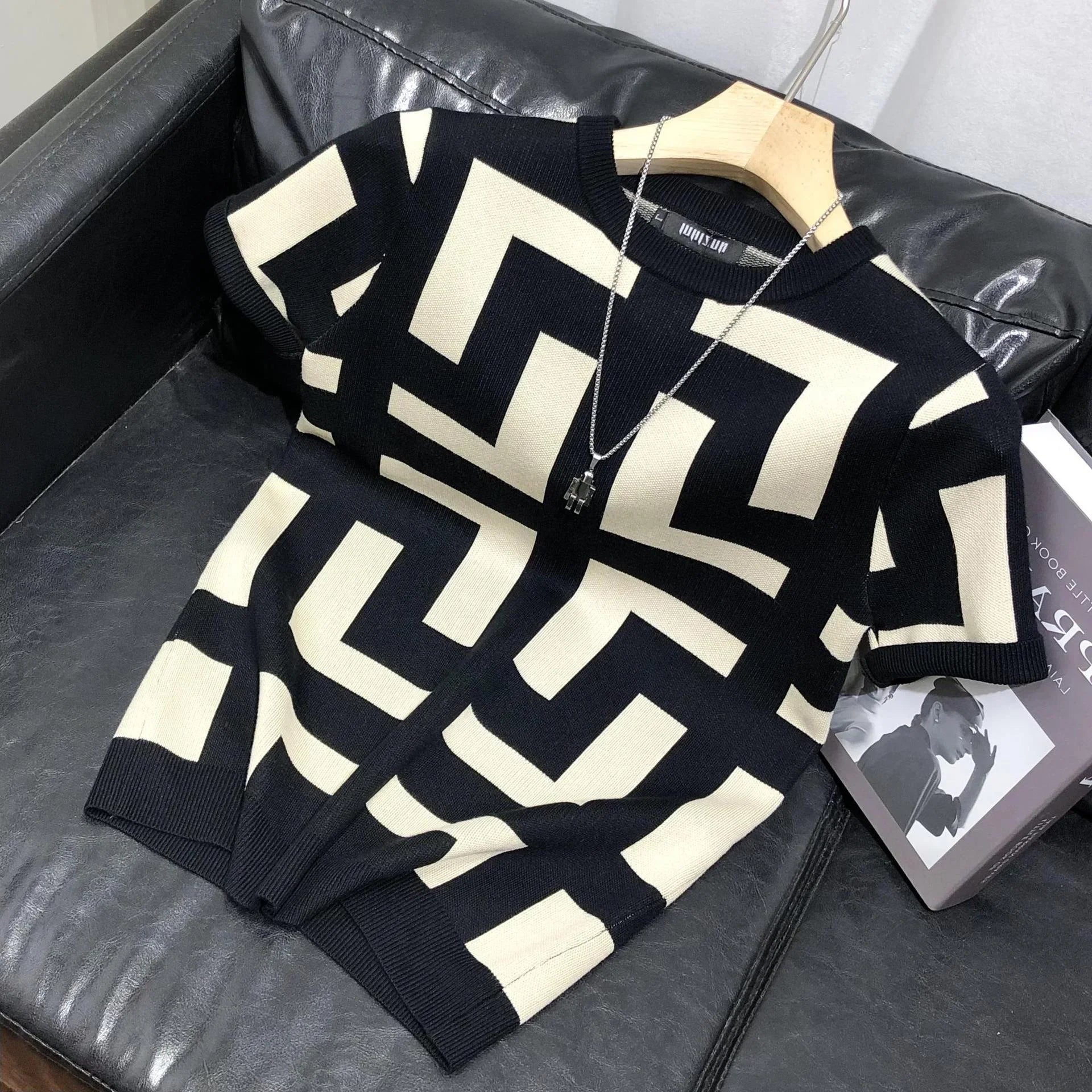 3 Color Short Sleeve Knitting T-Shirt Men Slim Streetwear Color Contrast T Shirt Men Tee Shirt Homme Social Club Outfits Tshirt
