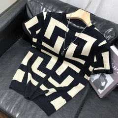 3 Color Short Sleeve Knitting T-Shirt Men Slim Streetwear Color Contrast T Shirt Men Tee Shirt Homme Social Club Outfits Tshirt